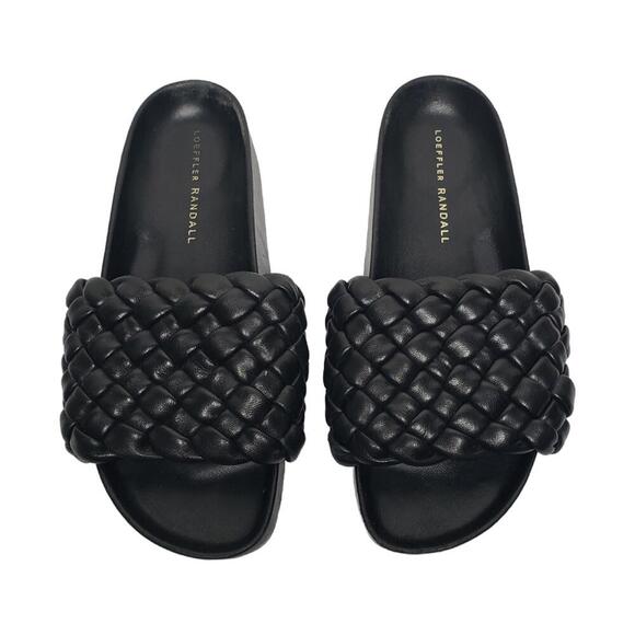 Loeffler Randall Women's Sz 6 BlackWoven Leather Slip-on Sandals - Picture 1 of 6